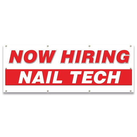 Signmission Now Hiring Nail Tech Banner Apply Inside Accepting Application Single Sided B-96-30279